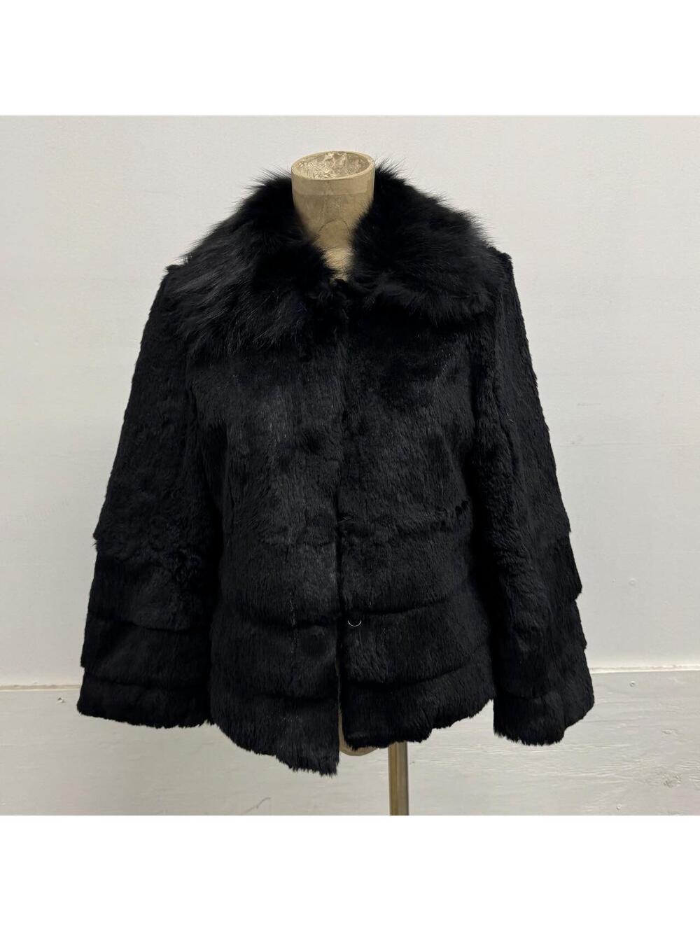 Vintage Y2K Black Rabbit & Fox Fur Jacket Coat